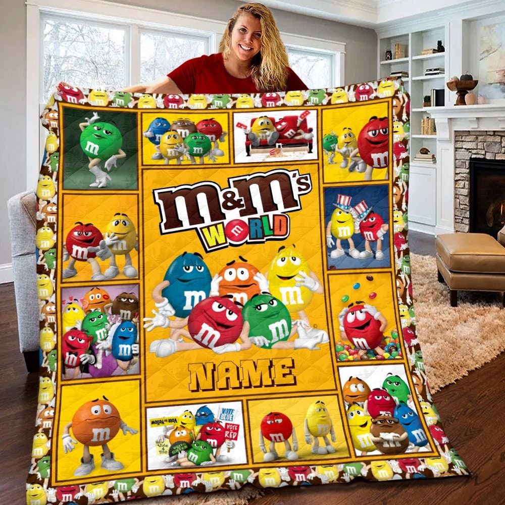 Personalized M And M Quilt Mms World Fleece Blanket M And M Birthday Gifts M And M Gifts For Kids 0olbt