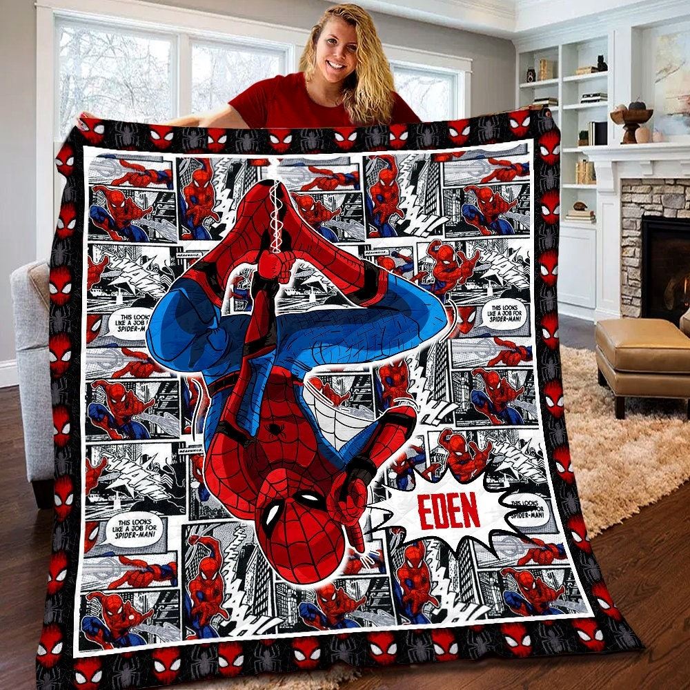 Personalized Marvel Cosmic Spiderman Quilt Spiderman Fleece Blanket Spiderman Birthday Theme Party Spiderman Christmas Gift For Kids