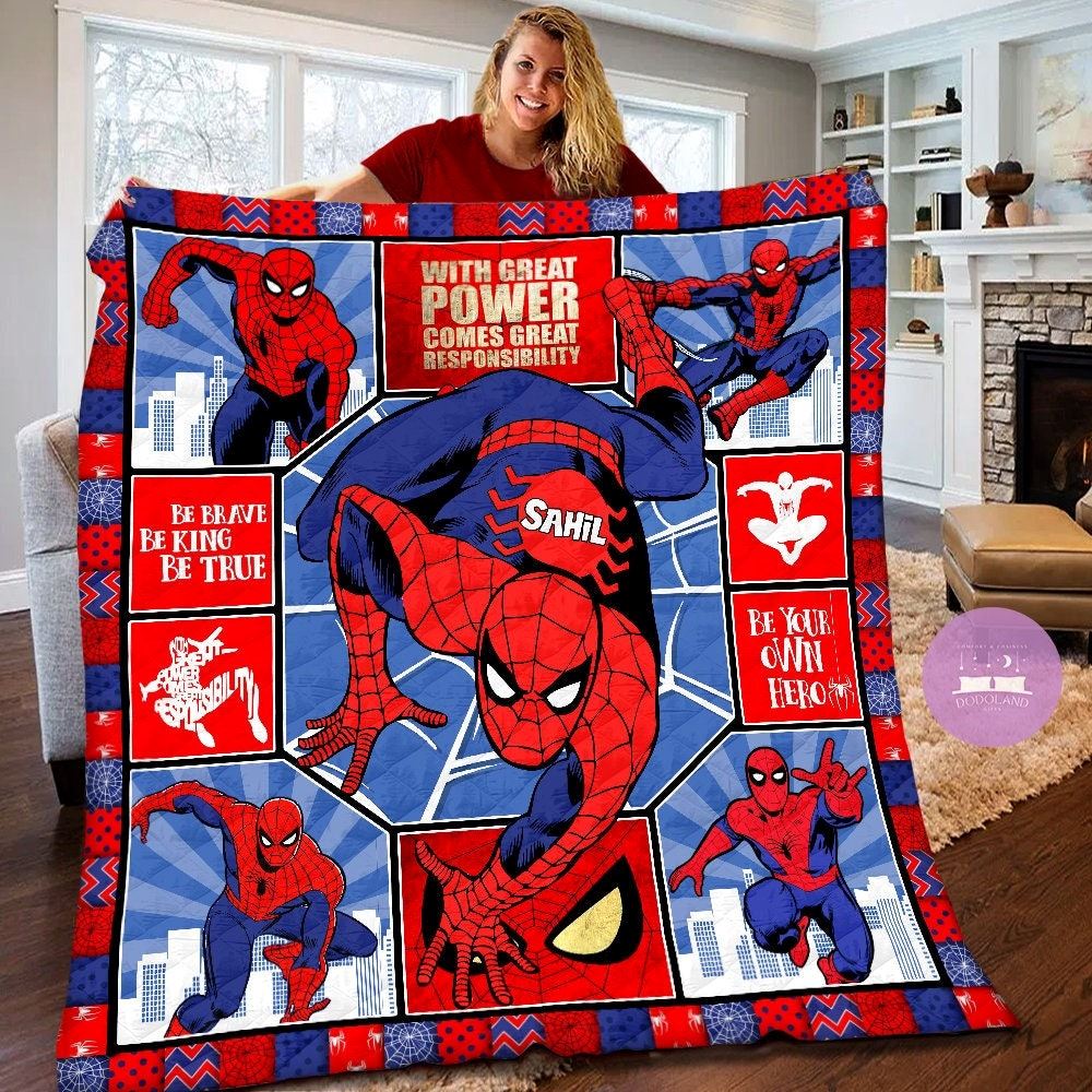 Personalized Marvel Spiderman Quilt Spiderman Fleece Blanket Spiderman Birthday Theme Party Spiderman Christmas Gift For Kids S7xet