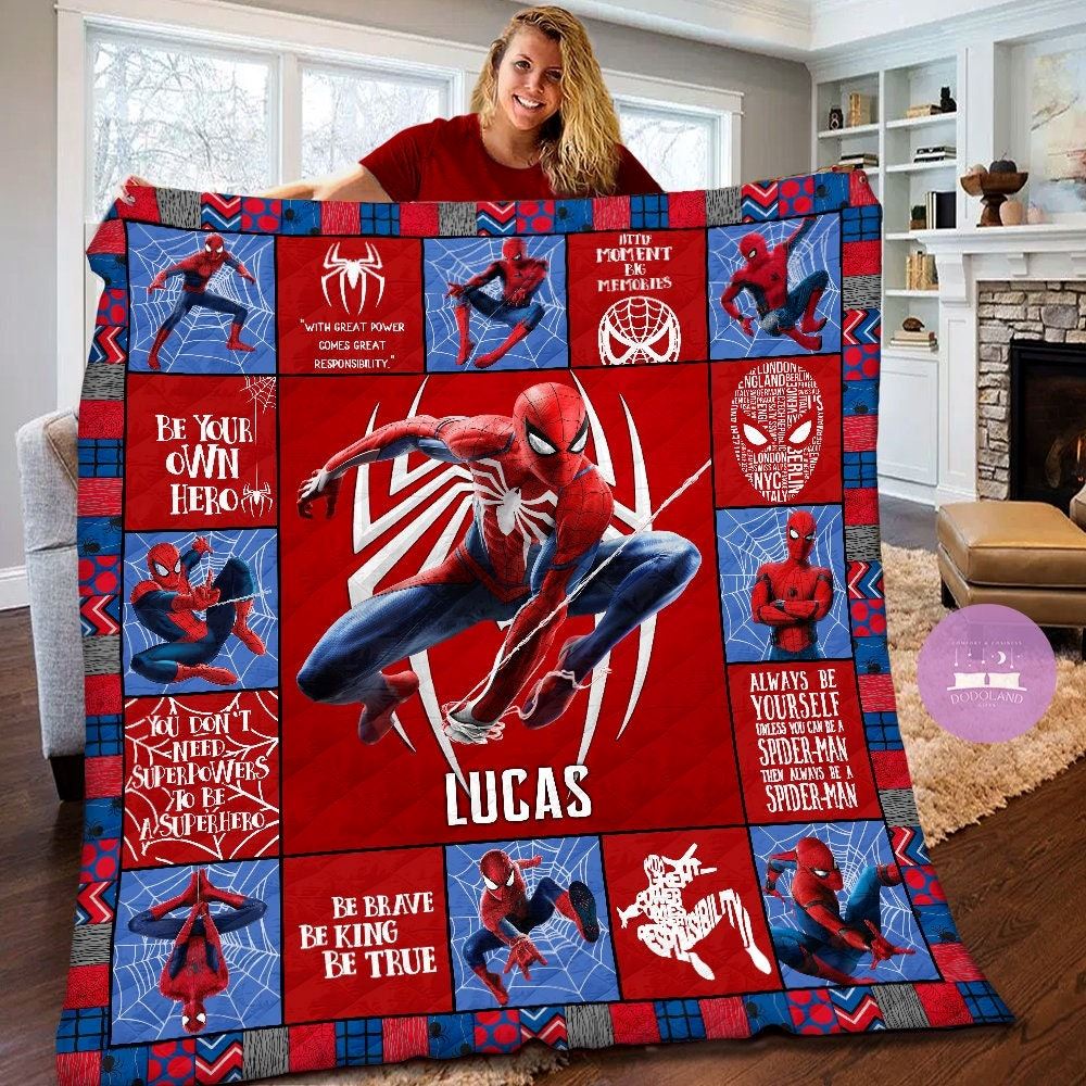 Personalized Marvel Spiderman Quilt Spiderman Fleece Blanket Spiderman Birthday Theme Party Spiderman Christmas Gift For Kids