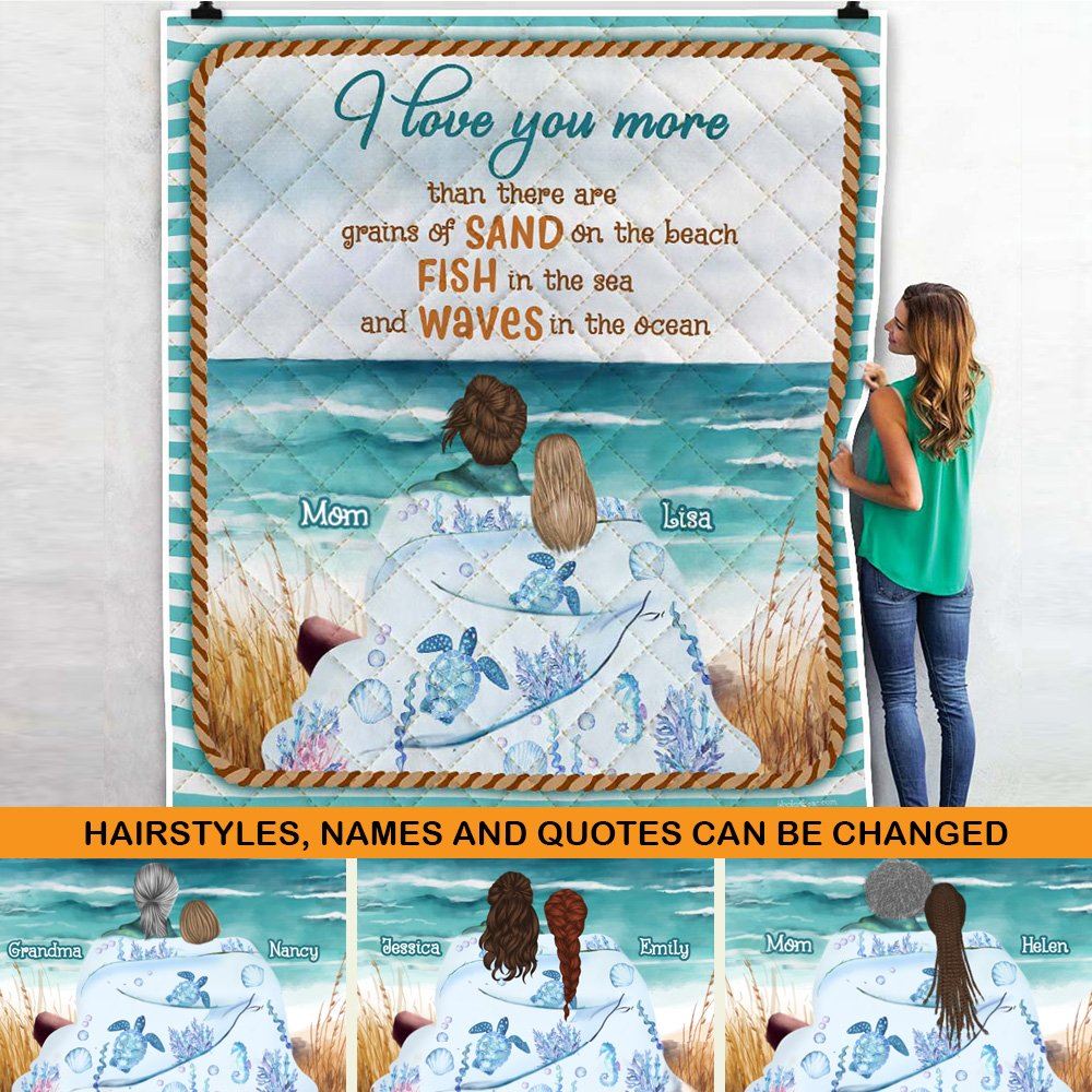 Personalized Mom And Daughter Beach Quilt Blanket