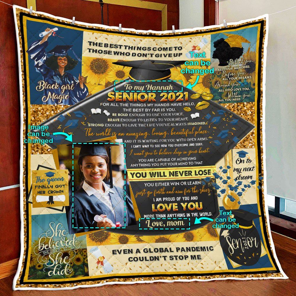 Personalized Mom To Daughter Im So Proud Of You Senior 2021 Graduation Quilt Blanket