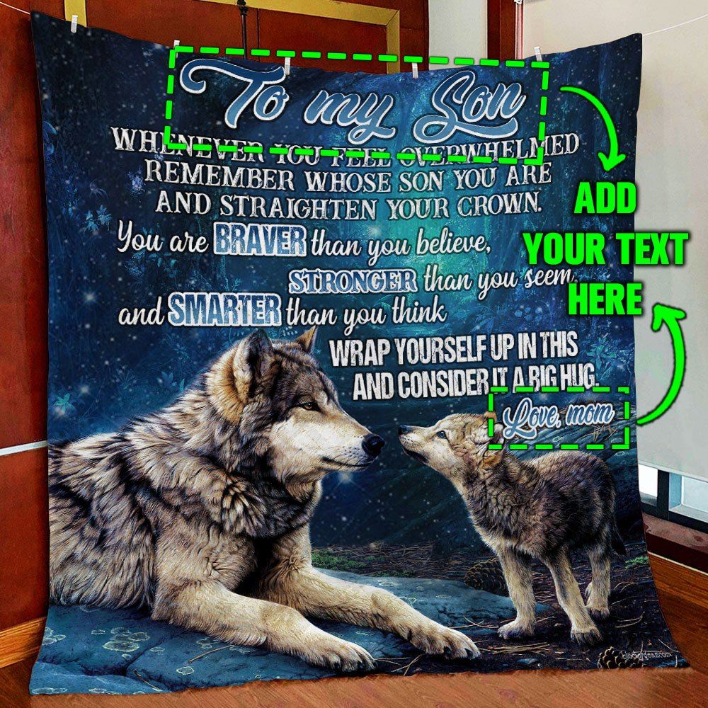 Personalized Mom To Son Wolf Quilt Blanket