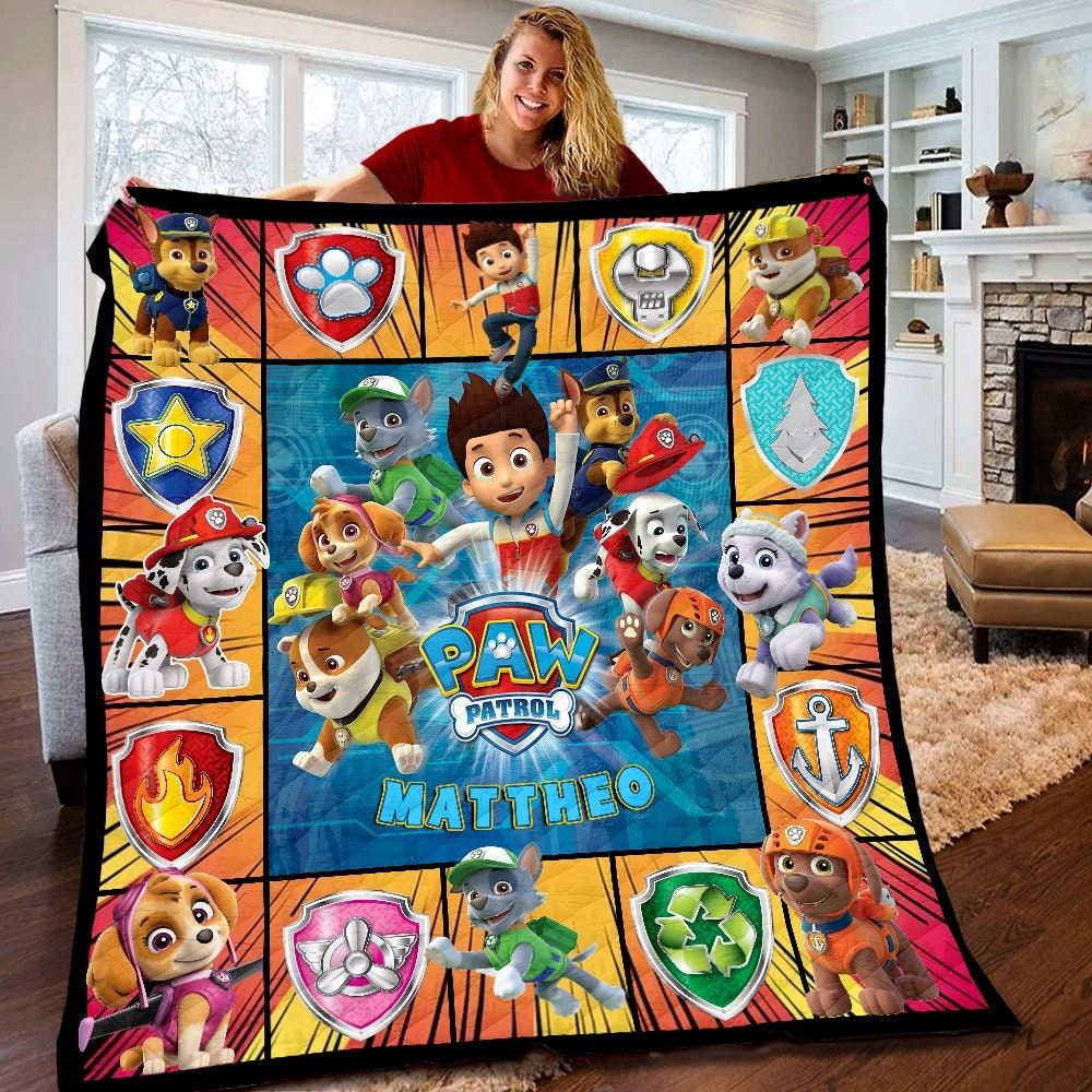 Personalized Paw Patrol Quilt Paw Patrol Fleece Blanket Paw Patrol Birthday Gifts For Toddlers Paw Patrol Christmas Gifts For Kids