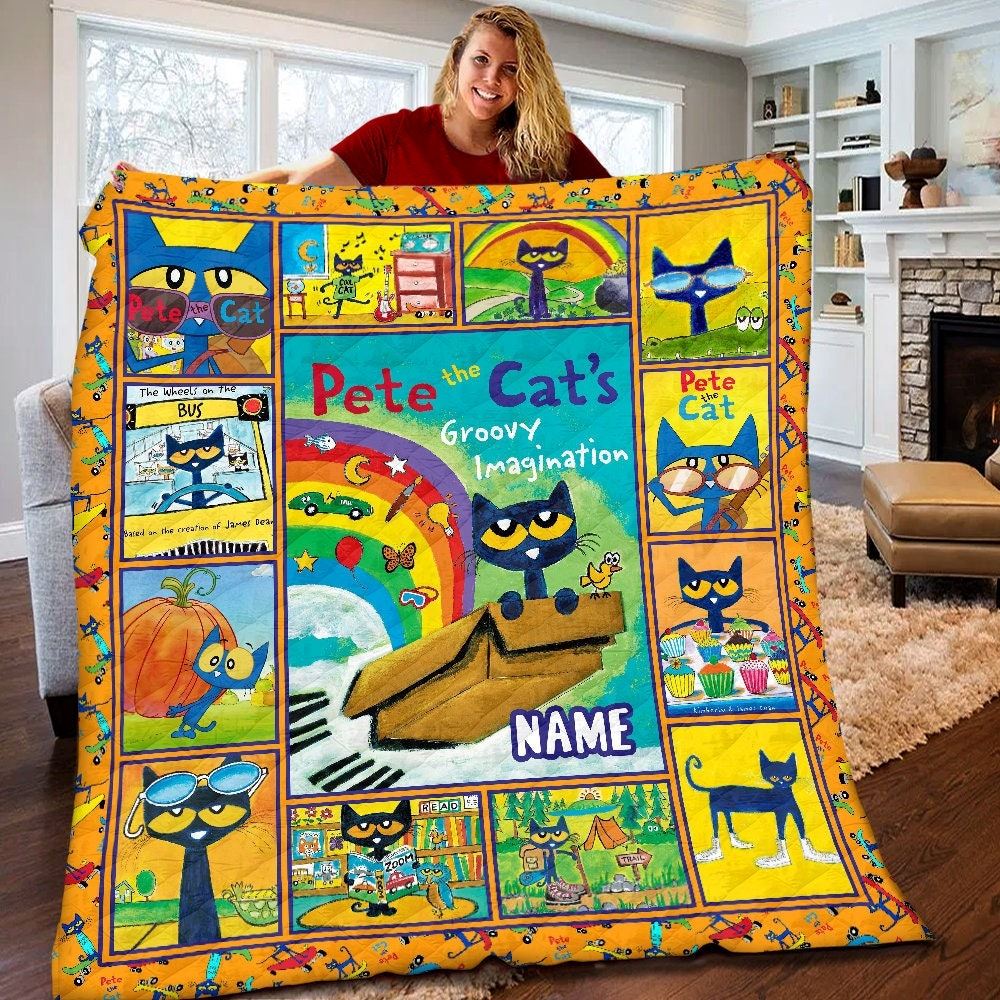 Personalized Pete The Cat Quilt Pete The Cat Blanket Pete The Cat Birthday Gifts Pete The Cat Christmas Gift For Kids