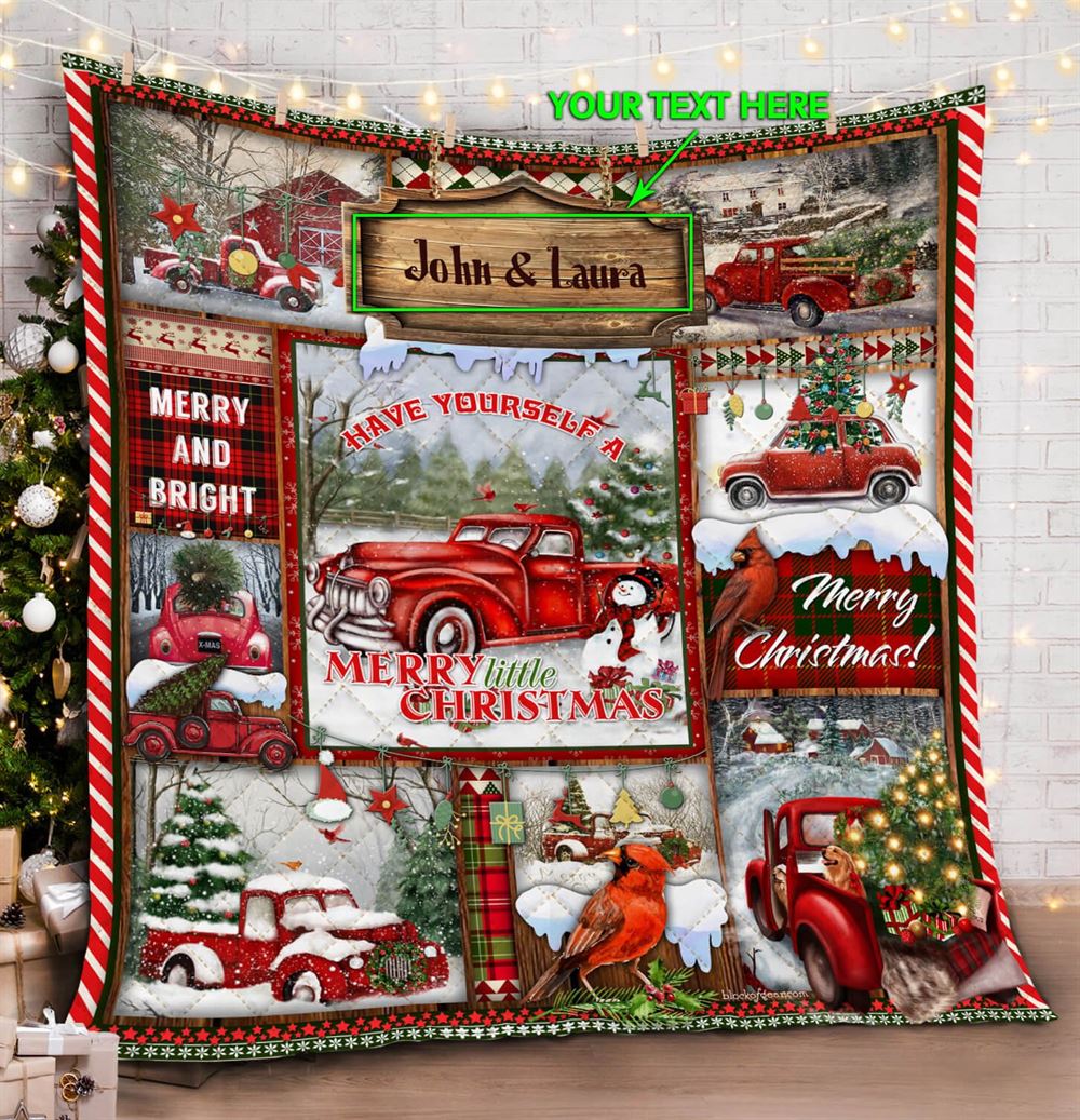 Personalized Pickup Truck Christmas Quilt Blanket