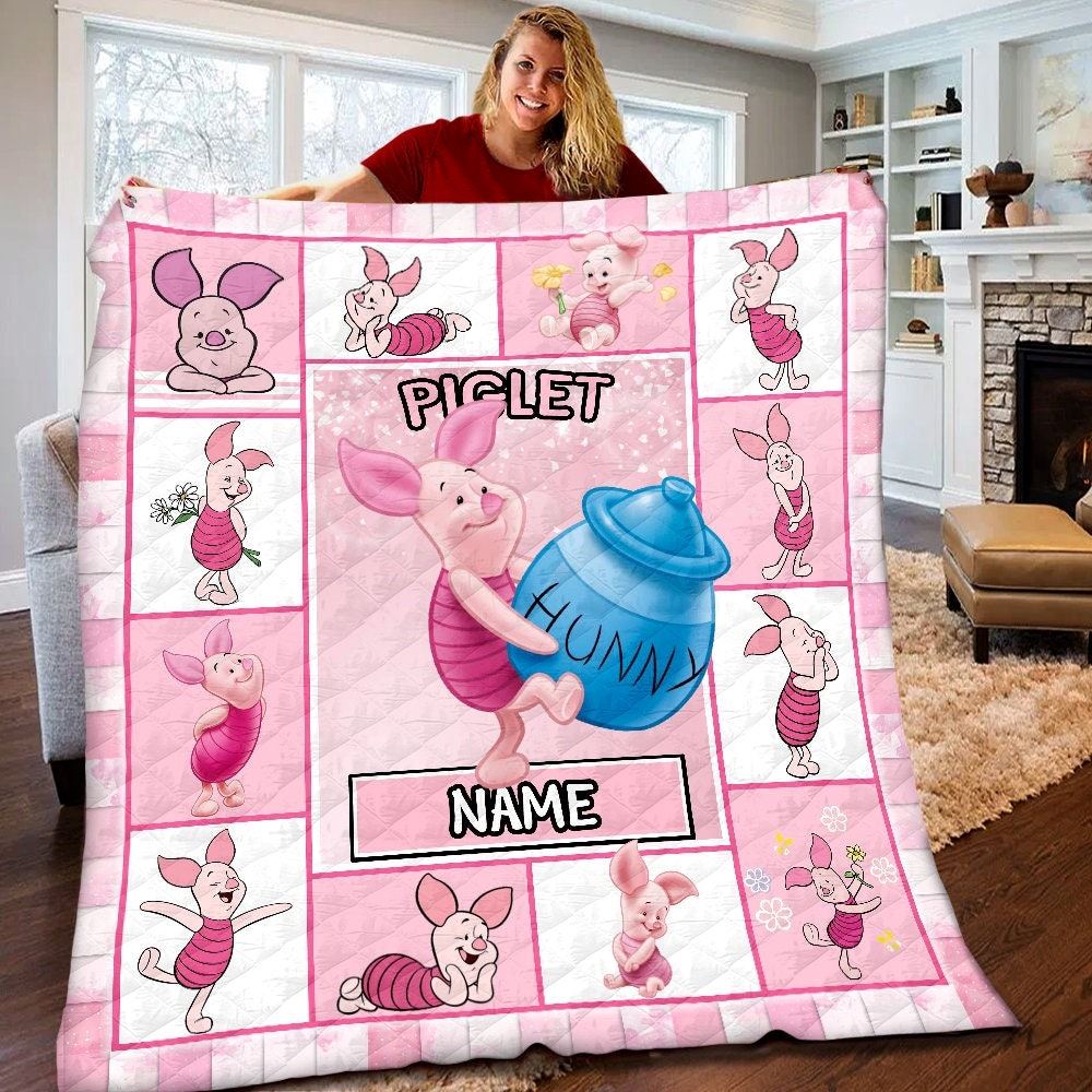 Personalized Piglet Quilt Winnie Pooh Piglet Fleece Blanket Winnie The Pooh Piglet Birthday Gifts Piglet Christmas Gifts For Kids