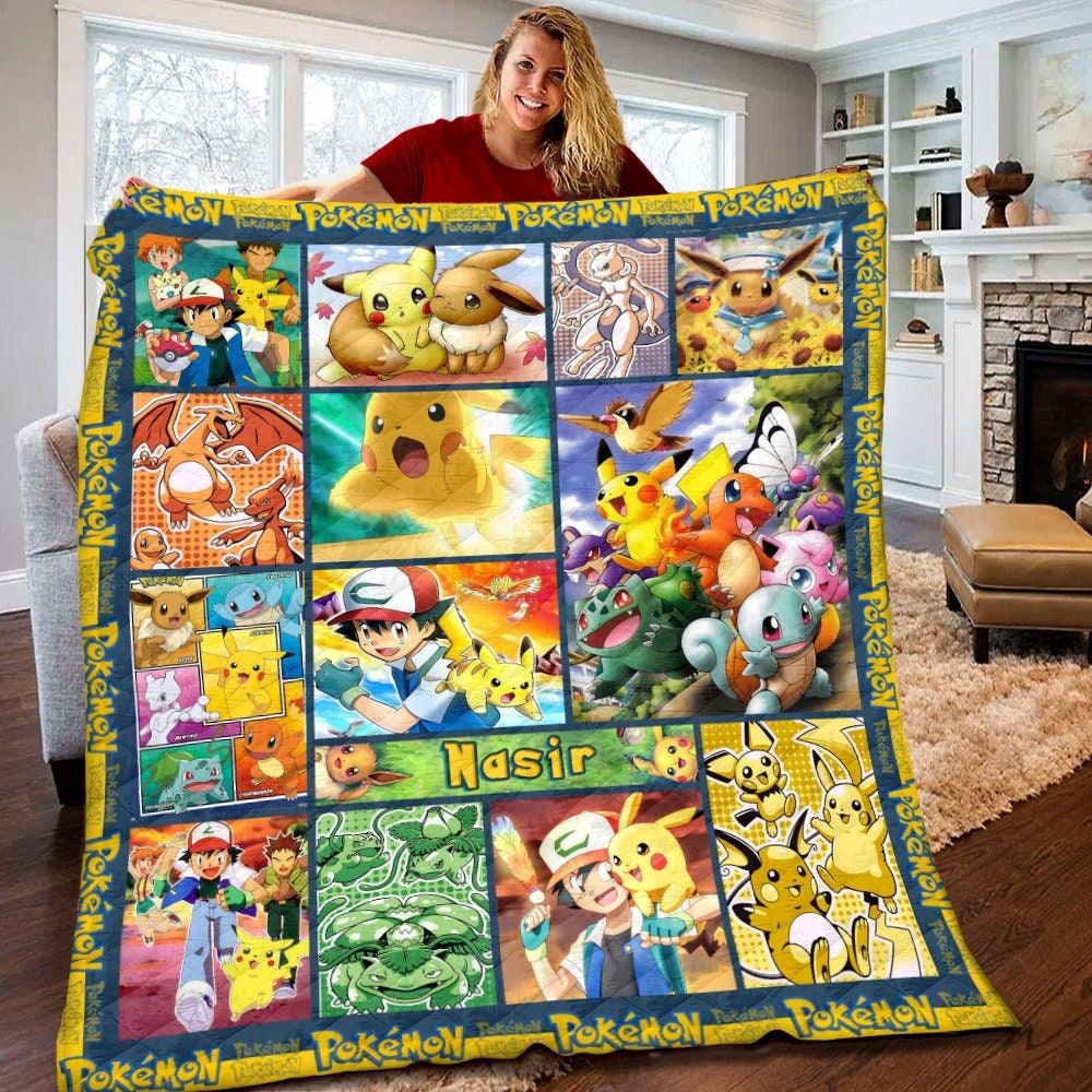 Personalized Pokemon Quilt Pokémon Blanket Pokemon Pikachu Birthday Gifts Pokemon Pikachu Christmas Gifts For Kids