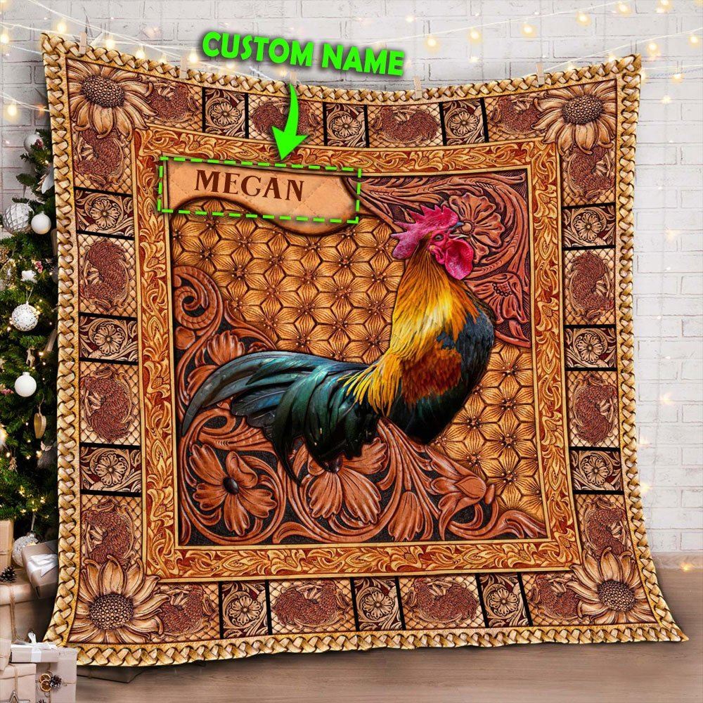 Personalized Rooster Chicken Quilt Blanket