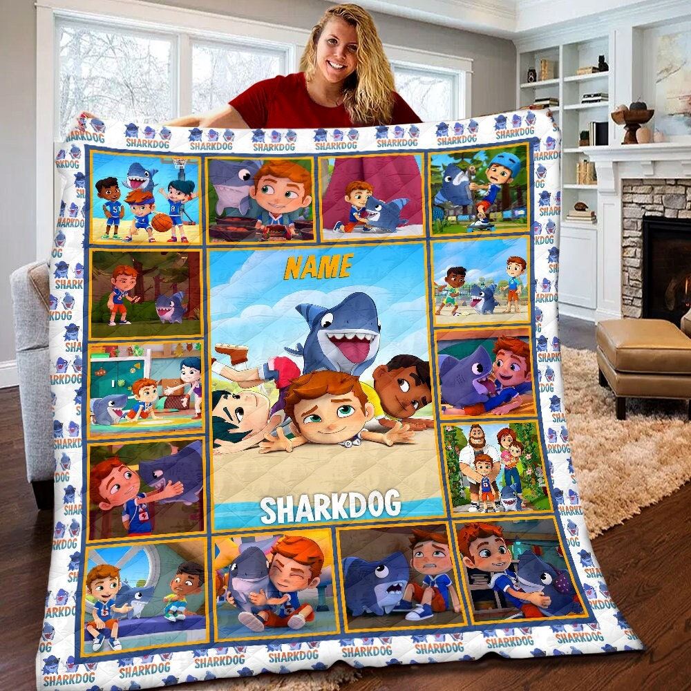 Personalized Sharkdog Quilt Sharkdog Fleece Blanket Sharkdog Birthday Gifts For Toddlers Sharkdog Christmas Gifts For Kids