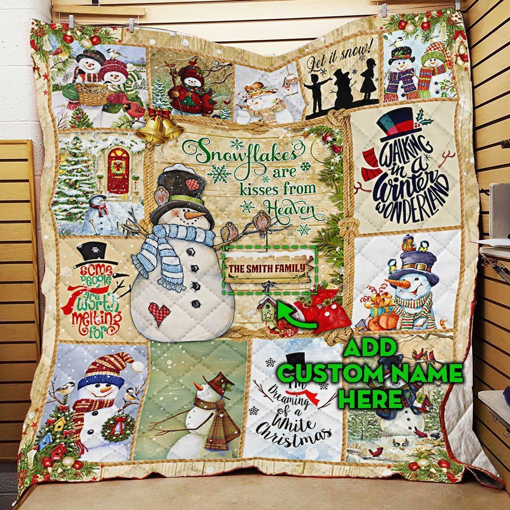 Personalized Snowflakes Are Kisses From Heaven Snowman Quilt Blanket