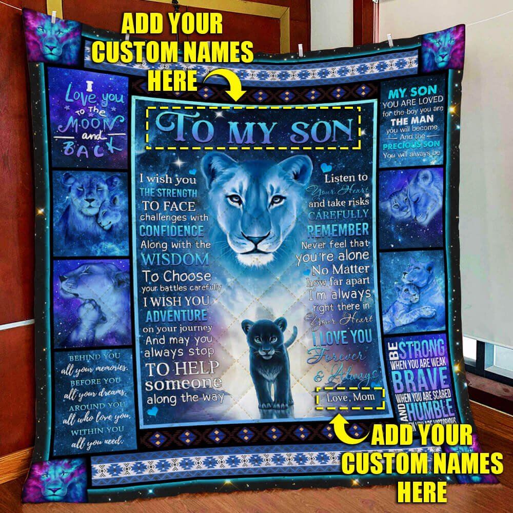 Personalized Son Grandson Lion Quilt Blanket