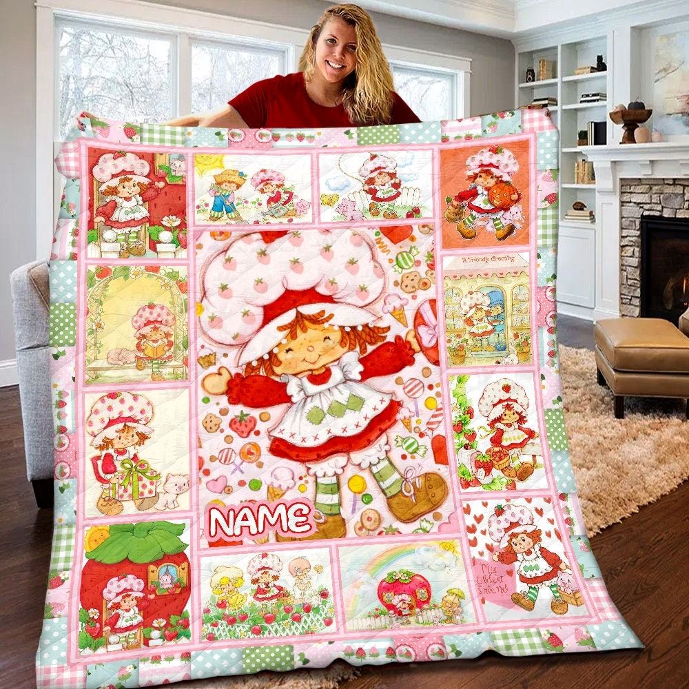 Personalized Strawberry Shortcake Quilt Strawberry Shortcake Fleece Blanket 1980s Cartoon Birthday Gifts Christmas Gift For Kids Megow