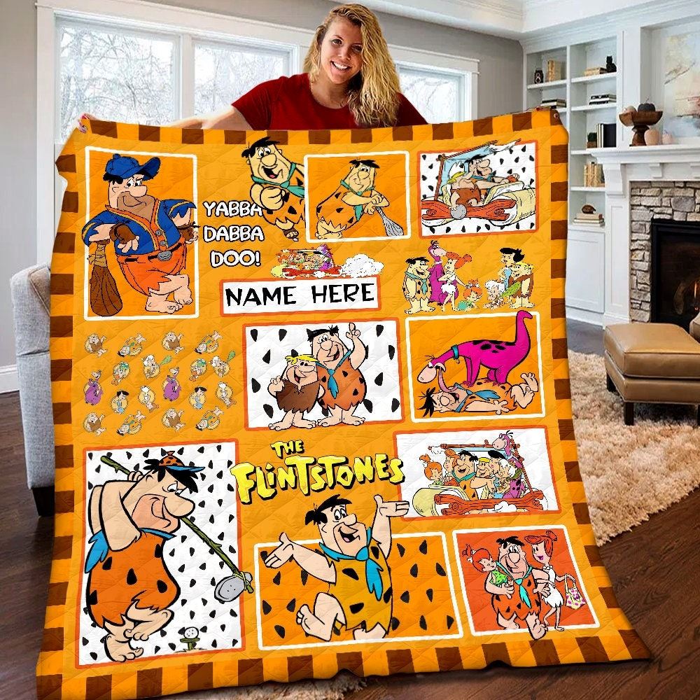 Personalized The Flintstones Quilt Fred Flintstone Plush Fleece Blanket The Flintstones Fred Birthday Gifts Christmas Gifts For Kids