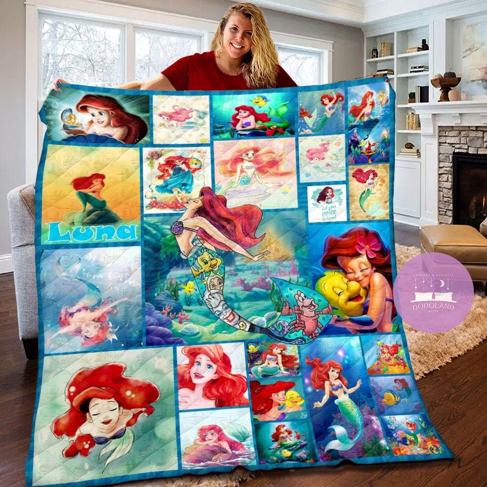 Personalized The Little Mermaid Ariel Quilt Blanket The Little Mermaid Fleece Blanket Disney Princess Birthday Theme Christmas Gifts