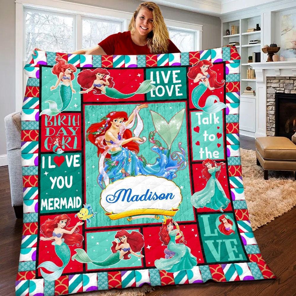 Personalized The Little Mermaid Quilt The Little Mermaid Fleece Blanket Disney Princess Birthday Gifts Disney Christmas Gifts For Kids Qj8om