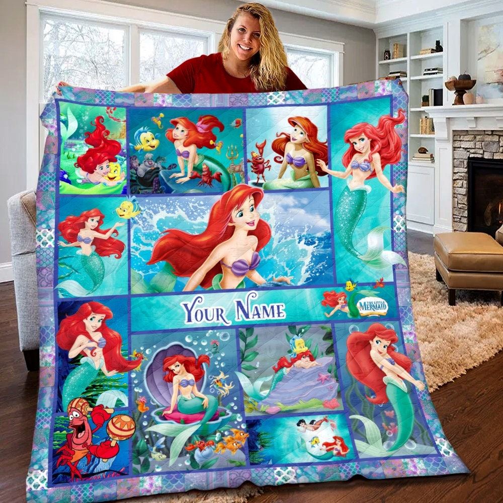 Personalized The Little Mermaid Quilt The Little Mermaid Fleece Blanket Disney Princess Birthday Gifts Disney Christmas Gifts For Kids Rvvaw