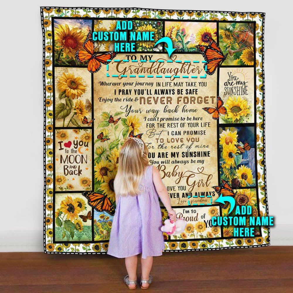 Personalized To Daughter Granddaughter Sunflower Butterfly Quilt Blanket