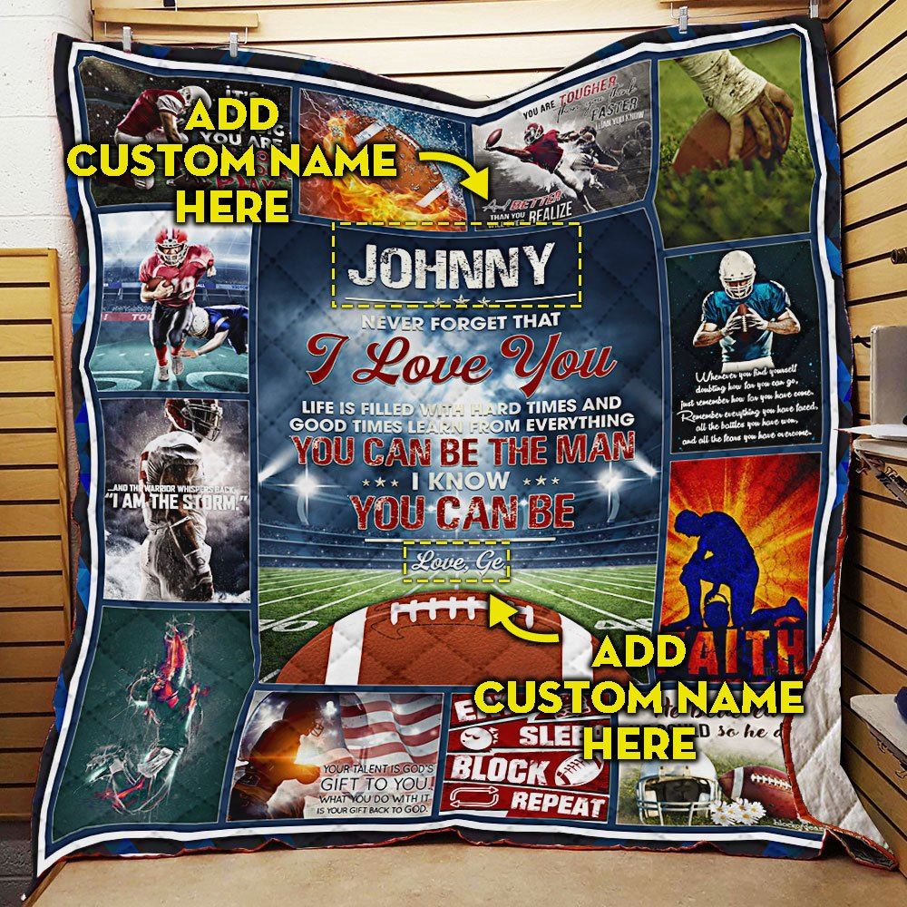 Personalized To My Boy Football Quilt Blanket