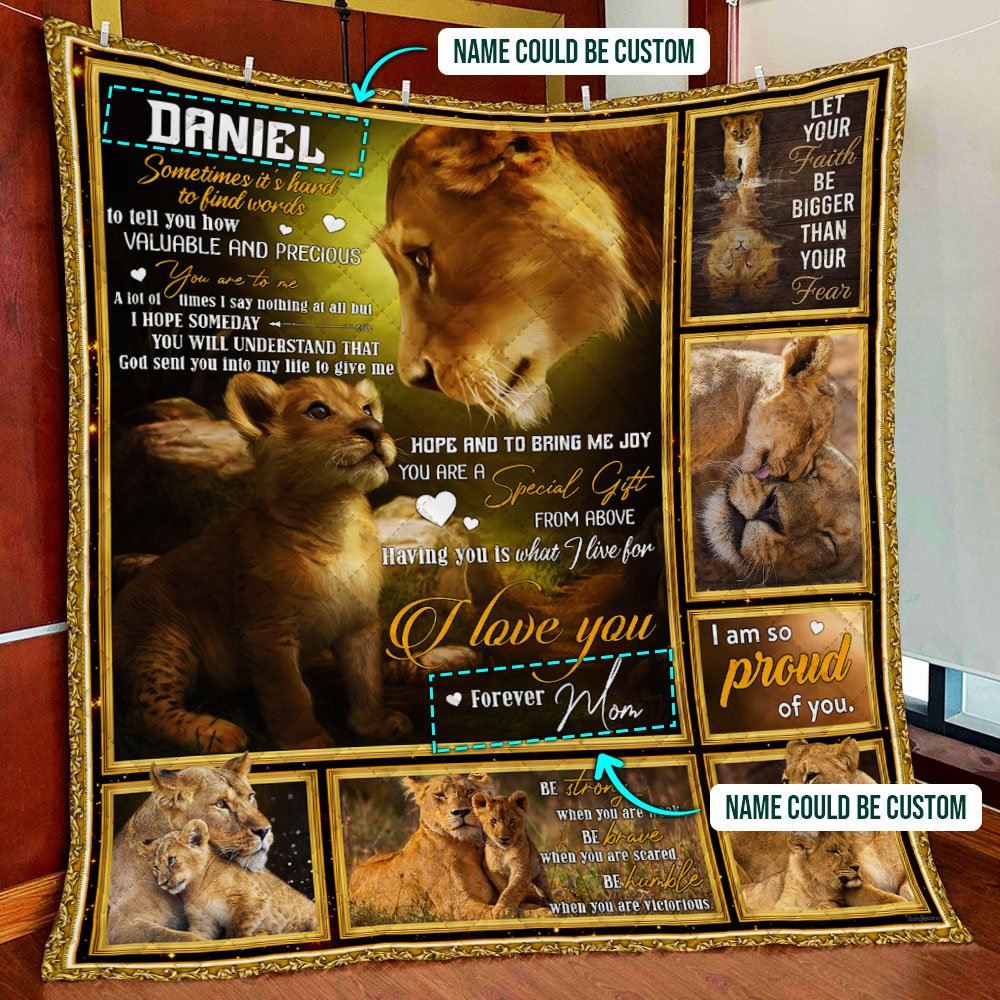 Personalized To My Boy God Sent You Into My Life Lion Quilt Blanket