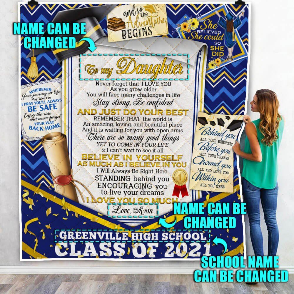 Personalized To My Daughter Granddaughter Class Of 2021 Graduation Quilt Blanket