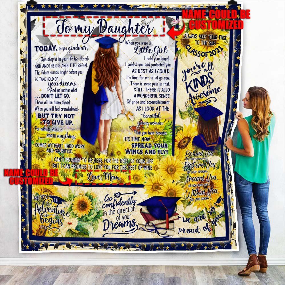 Personalized To My Girl Daughter Granddaughter Graduation Sunflower Quilt Blanket