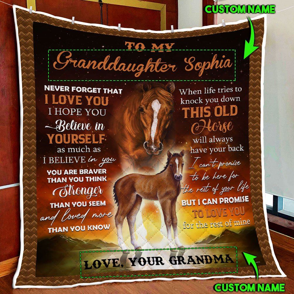 Personalized To My Granddaughter This Old Horse Will Always Have Your Back Quilt Blanket