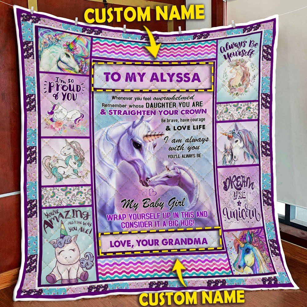 Personalized To My Granddaughter Unicorn Magic Love Grandma Quilt Blanket