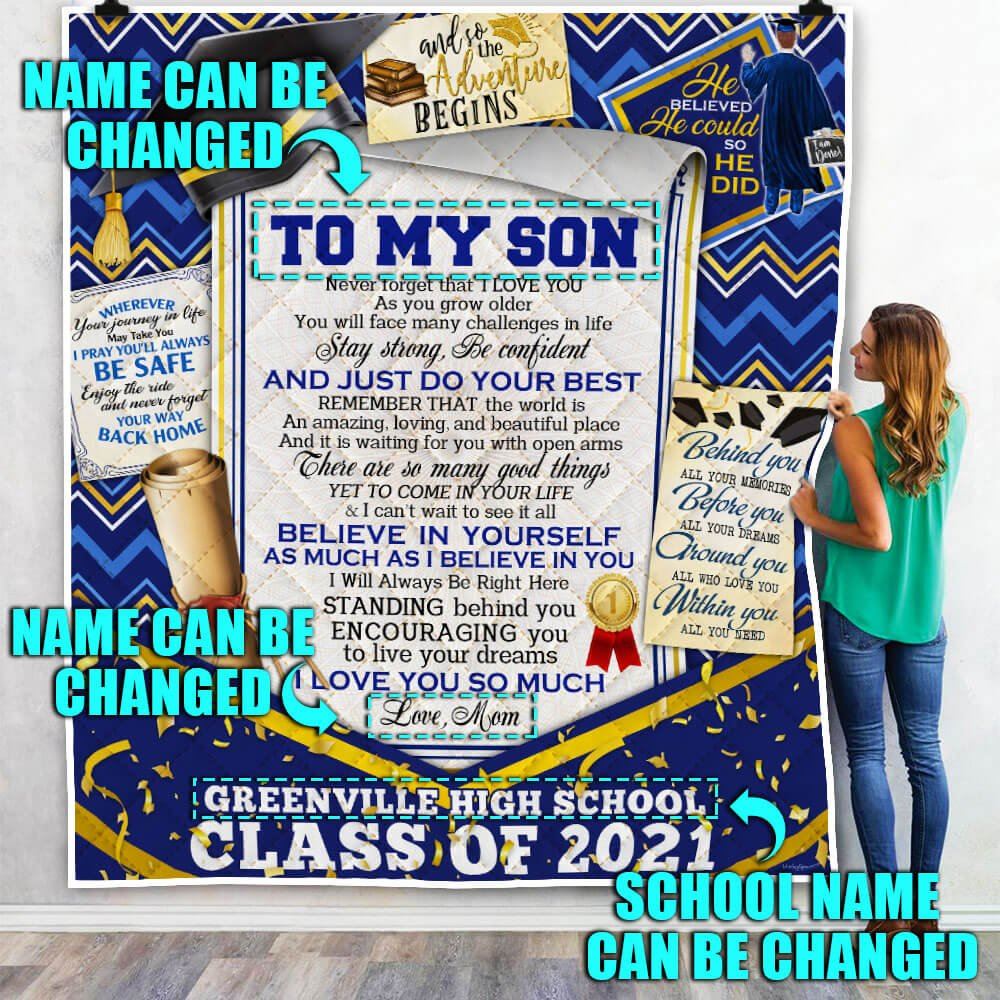 Personalized To My Son Grandson Class Of 2021 Graduation Quilt Blanket