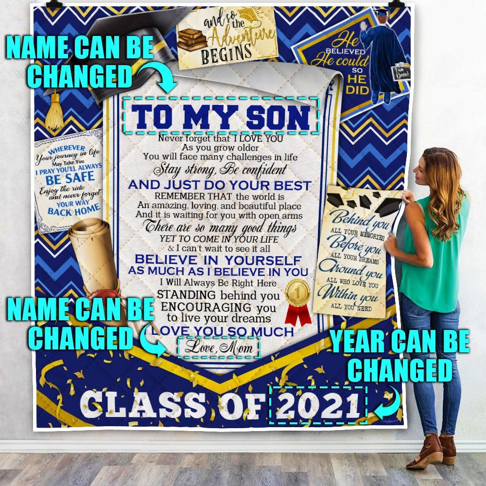 Personalized To My Son Grandson Senior Graduation Quilt Blanket