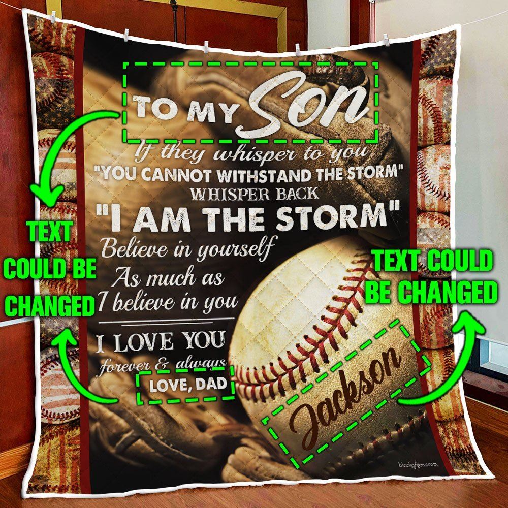 Personalized To My Songrandson Baseball Quilt Blanket