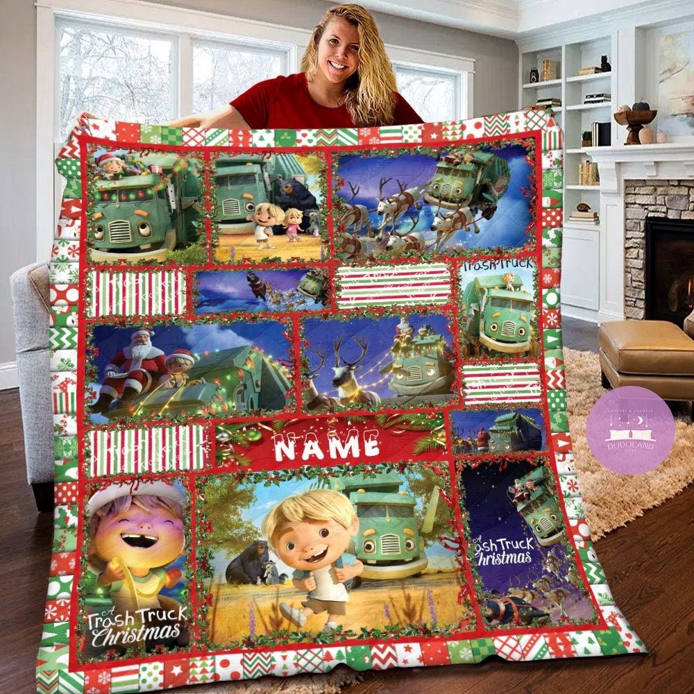 Personalized Trash Truck Christmas Theme Quilt Trash Truck Fleece Blanket A Trash Truck Christmas Quilt Blanket Christmas Gifts 1gxkj