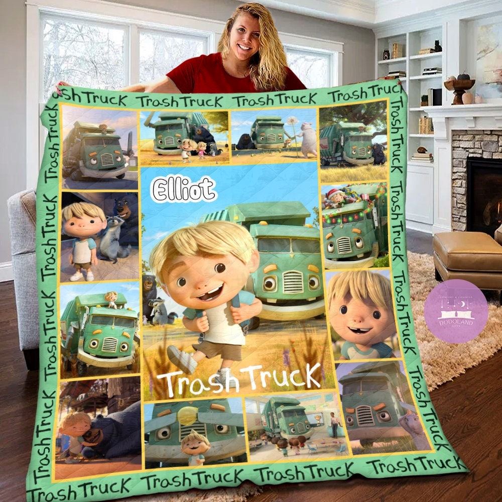 Personalized Trash Truck Quilt Trash Truck Fleece Blanket Netflix Series Trash Truck Birthday Gifts Netflix Trash Truck Gift For Kids