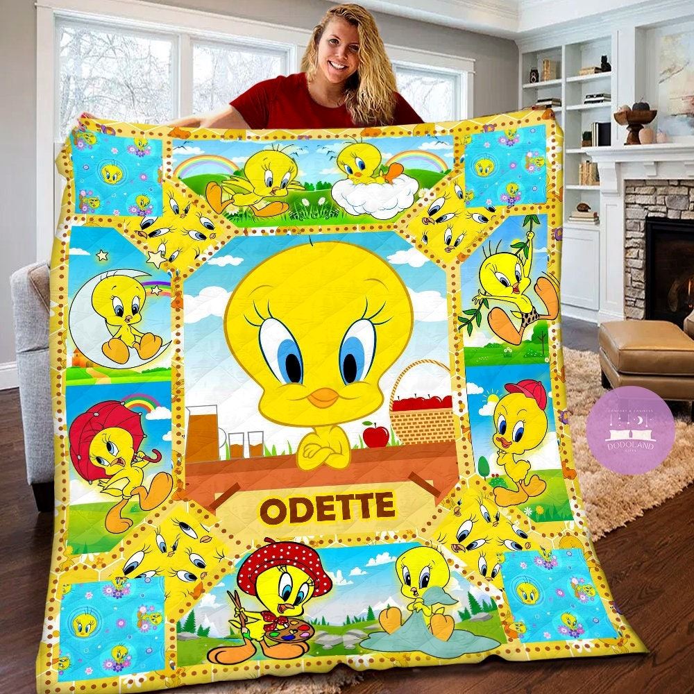 Personalized Tweety Quilt Blanket Tweety Fleece Blanket Tweety Bird Birthday Theme Party Tweety Christmas Gift For Toddlers Zza5e