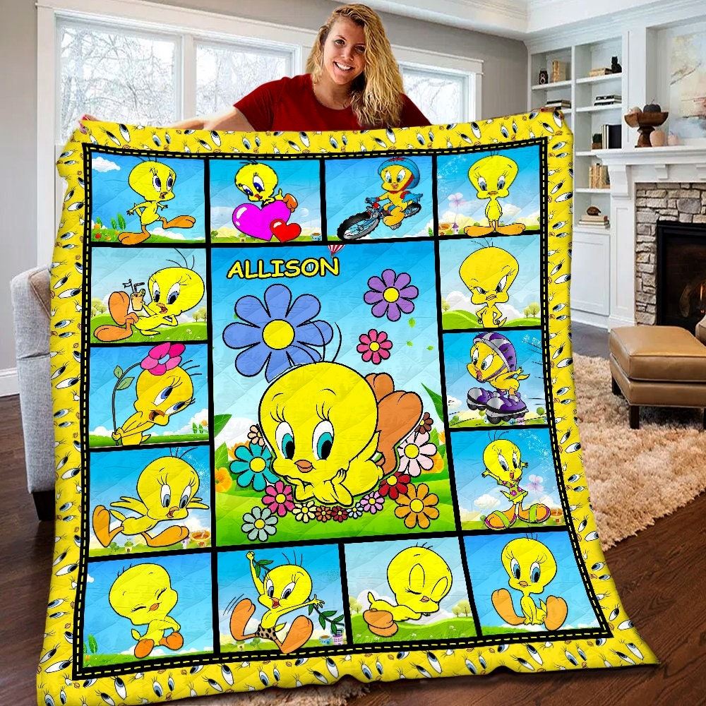 Personalized Tweety Quilt Tweety Blanket Tweety Bird Birthday Theme Party Tweety Gift For Toddlers E73gj