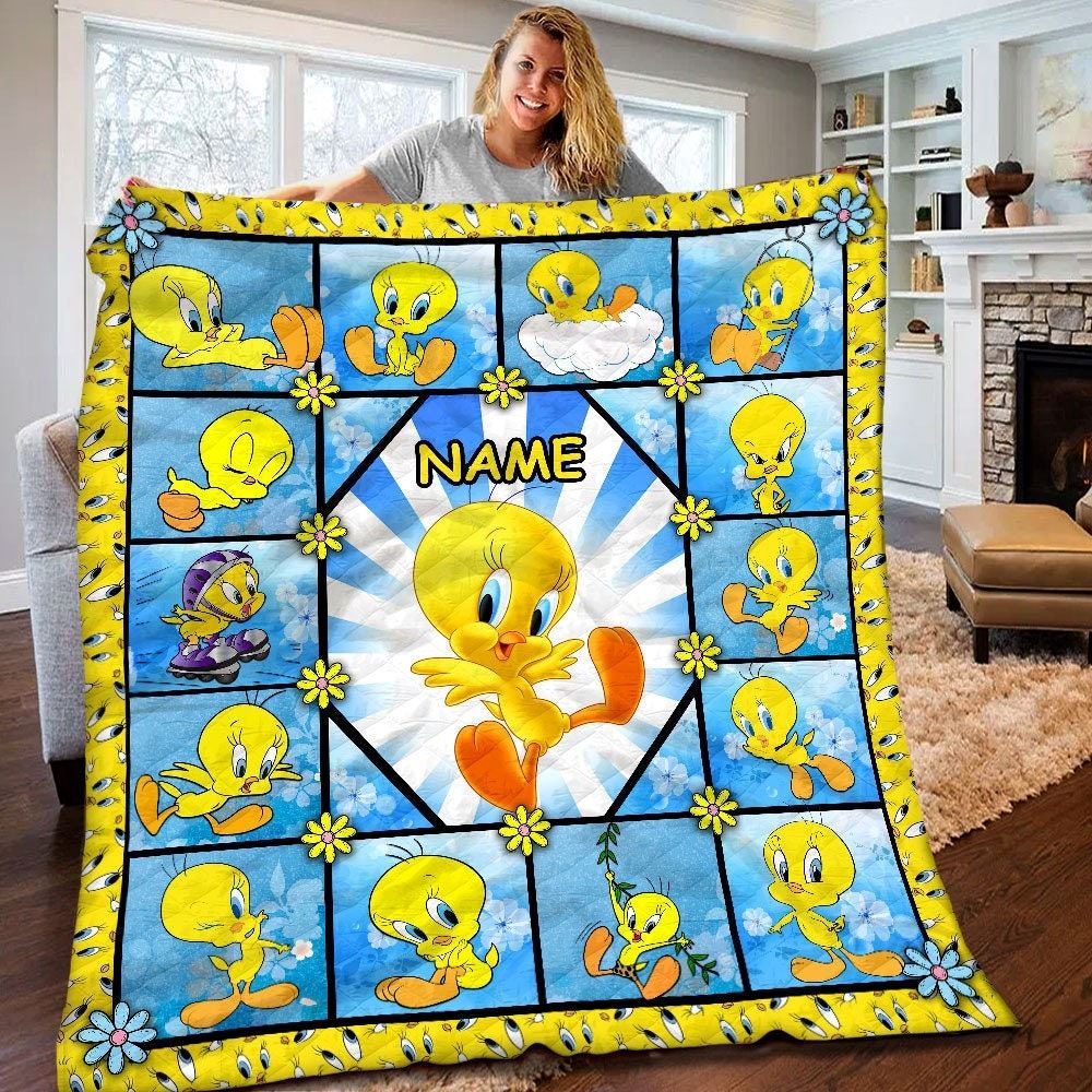 Personalized Tweety Quilt Tweety Blanket Tweety Bird Birthday Theme Party Tweety Gift For Toddlers