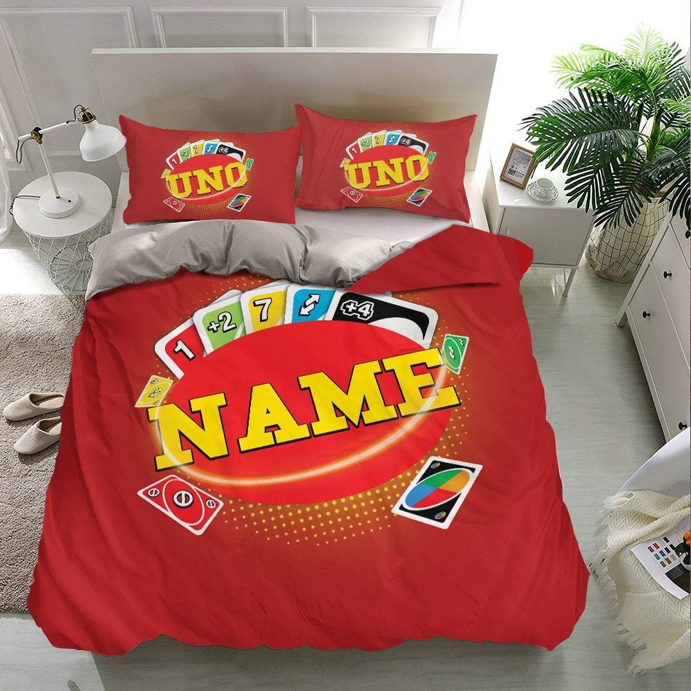 Personalized Uno Game Bedding Set Duvet Cover And Pillowcase Uno Bedding Set Quilt Blanket Uno Birthday Gifts For Kids