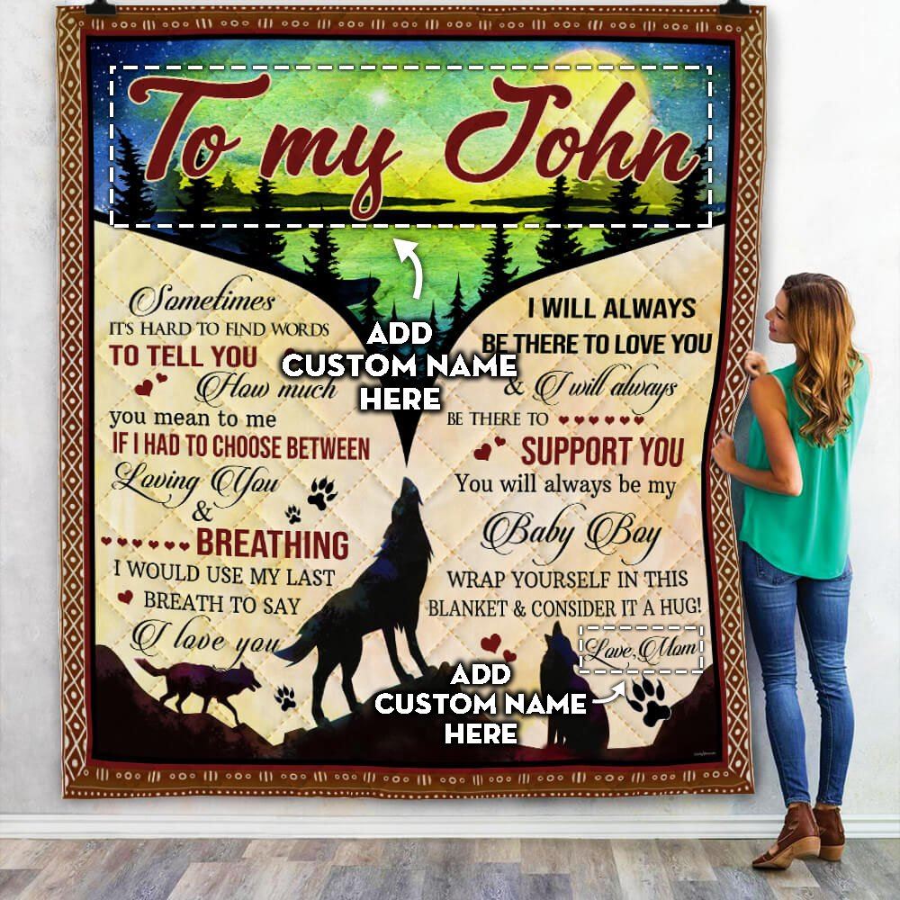 Personalized You Will Always Be My Baby Boy Wolf Quilt Blanket