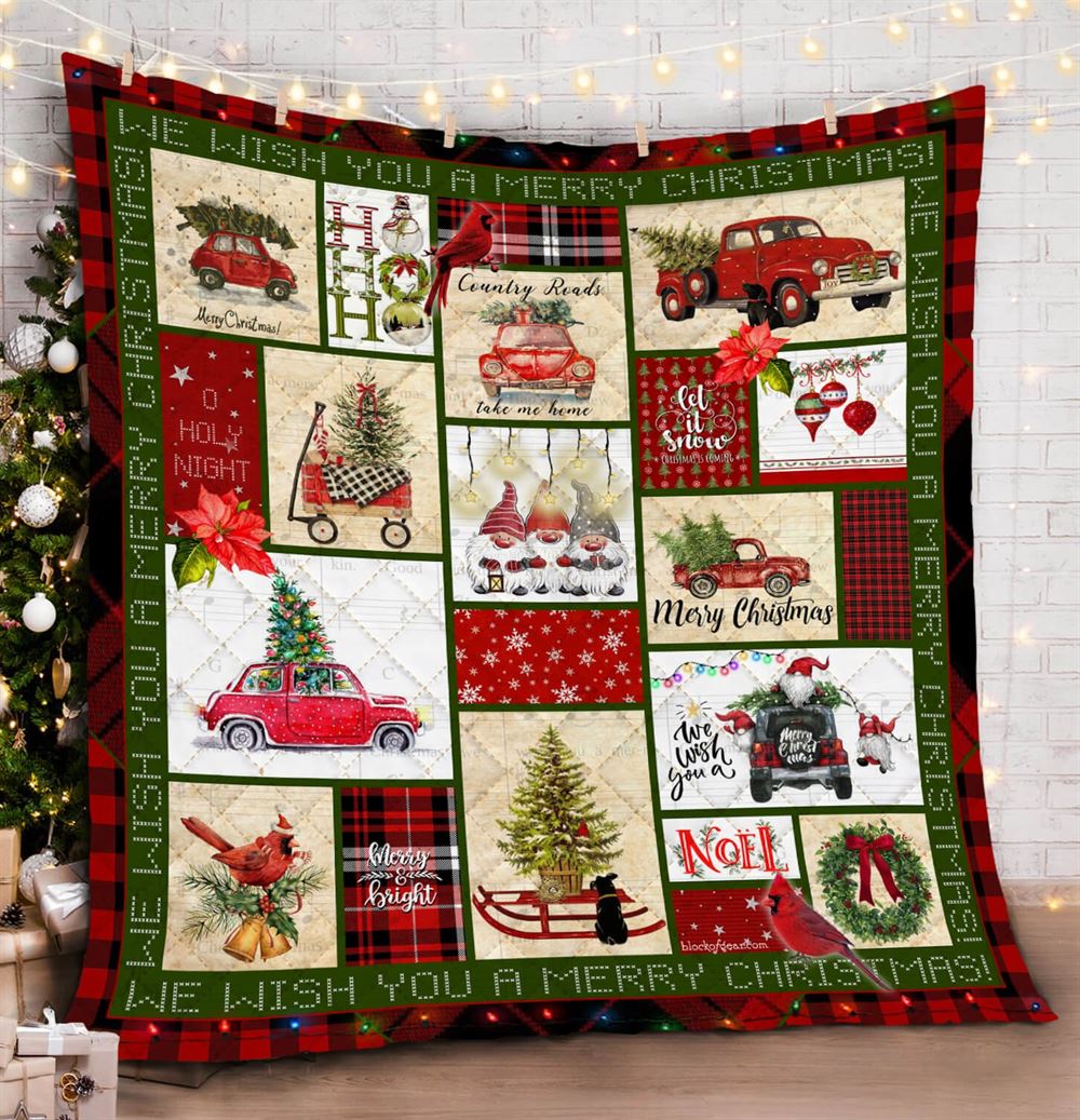 Pickup Truck Merry Christmas Quilt Blanket