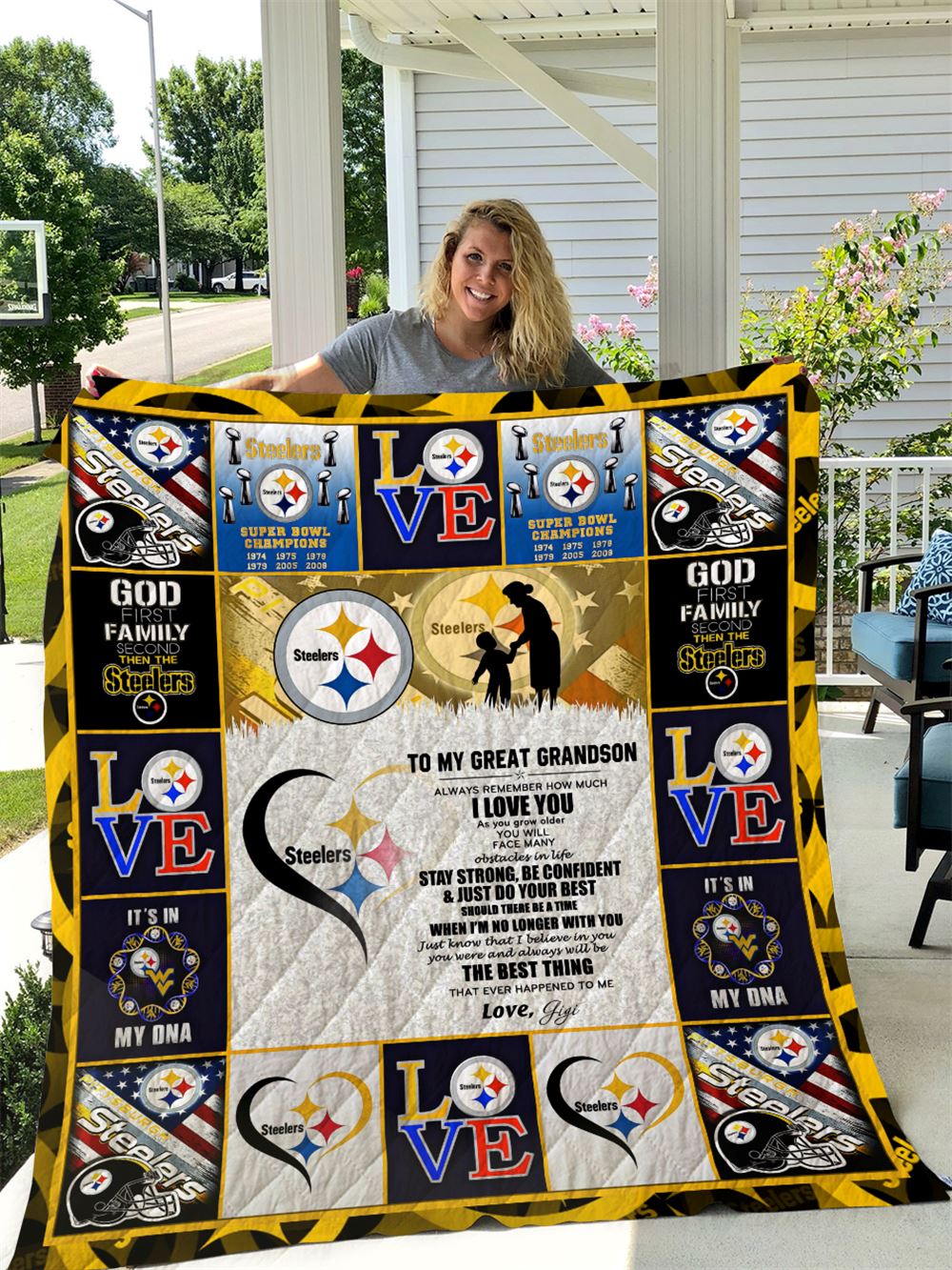 Pittsburgh Steelers To My Great Grandson Love Gigi Quilt