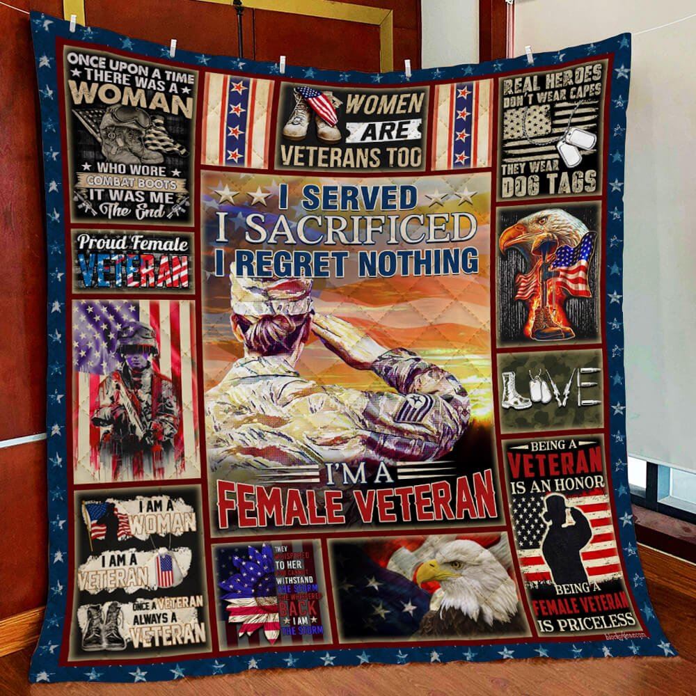 Proud Female Veteran Quilt Blanket