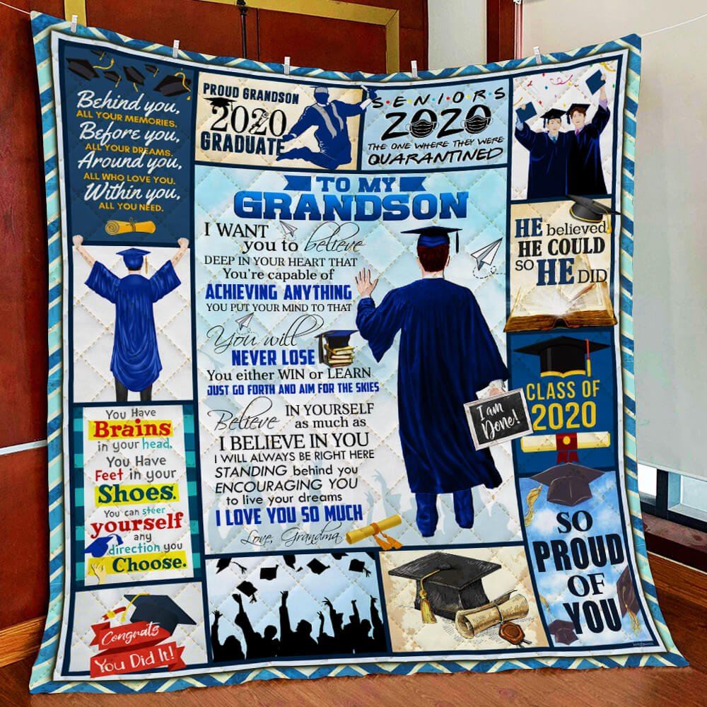 Proud Grandson 2020 Graduate Senior 2020 Quilt Blanket