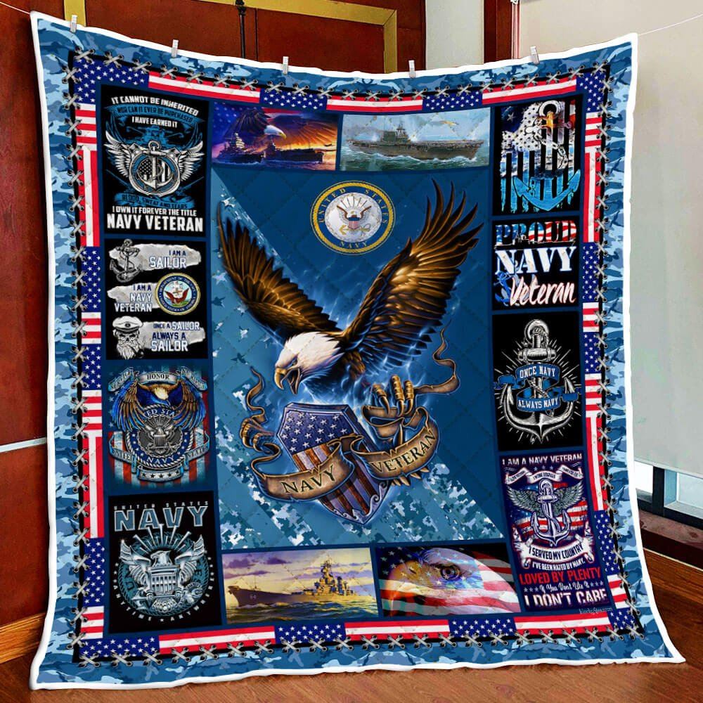 Proud Navy Veteran Eagle Quilt Blanket