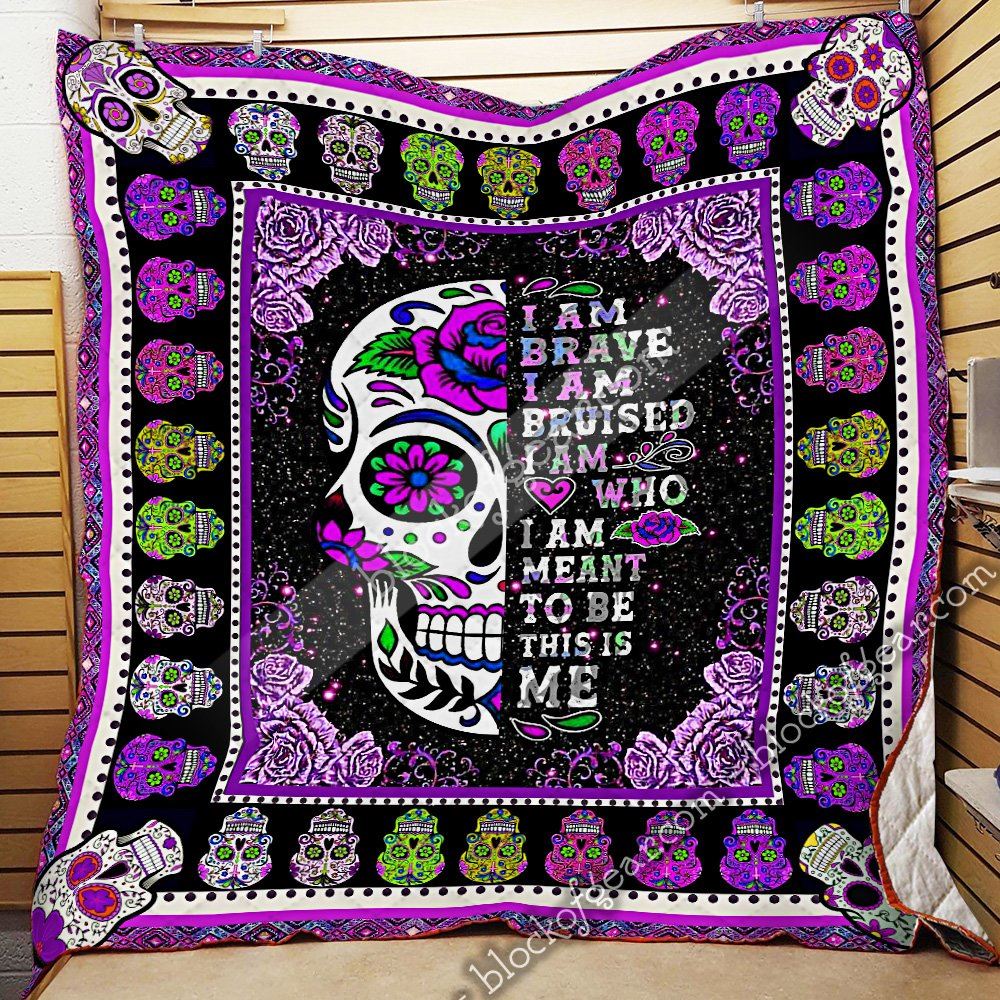 Purple Skull I Am Brave I Am Bruised…this Is Me Quilt Blanket