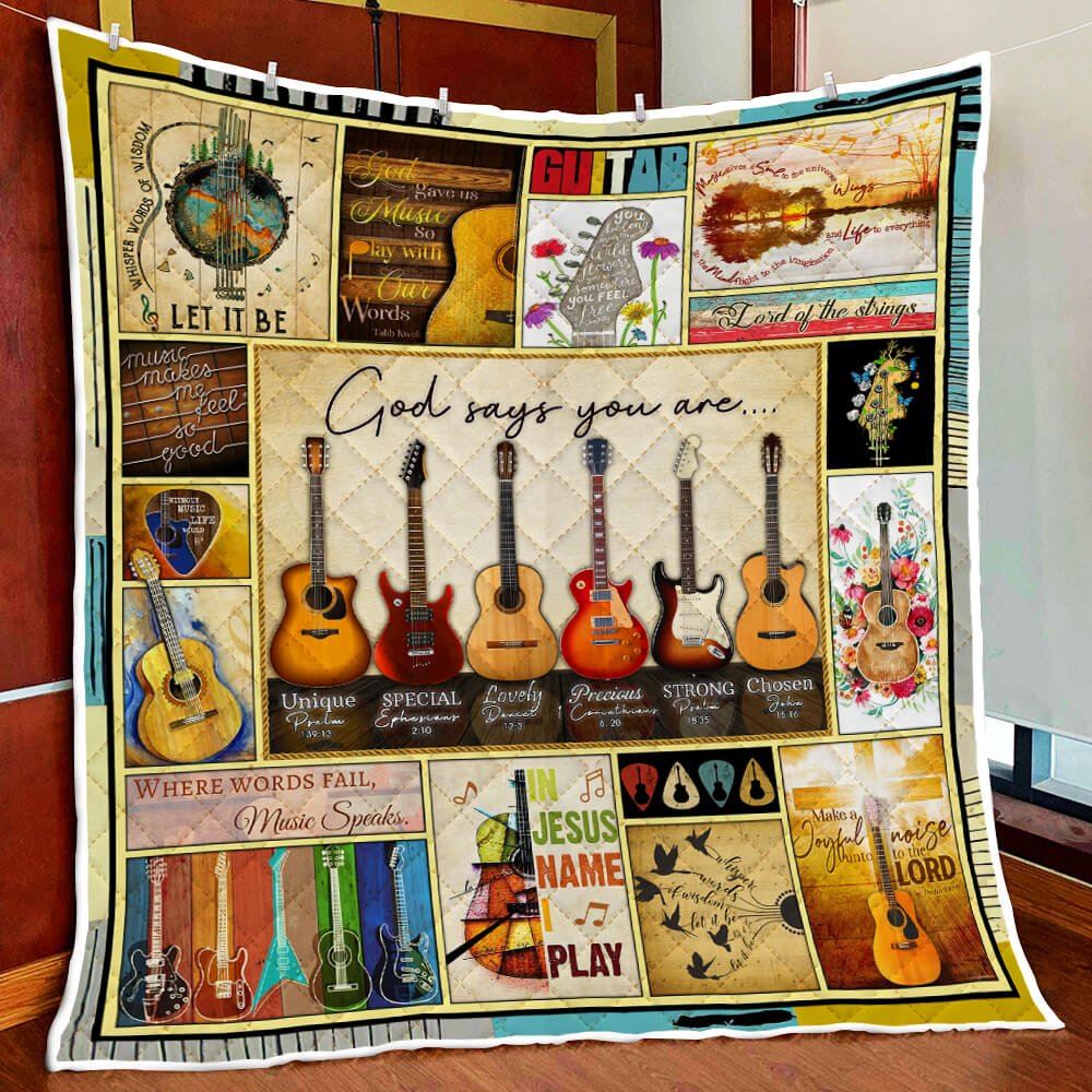 Realistic Guitar God Says You Are Quilt Blanket