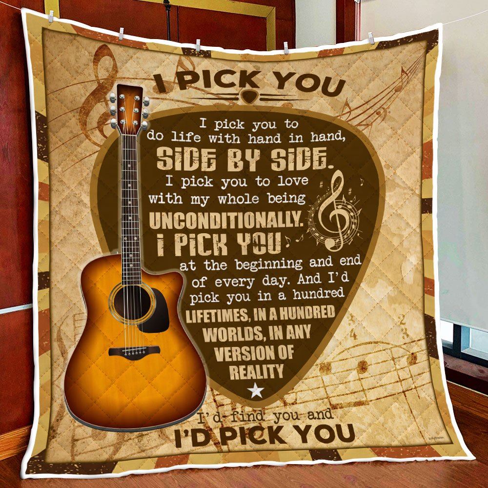 Romantic Love I Pick You Guitar Quilt Blanket