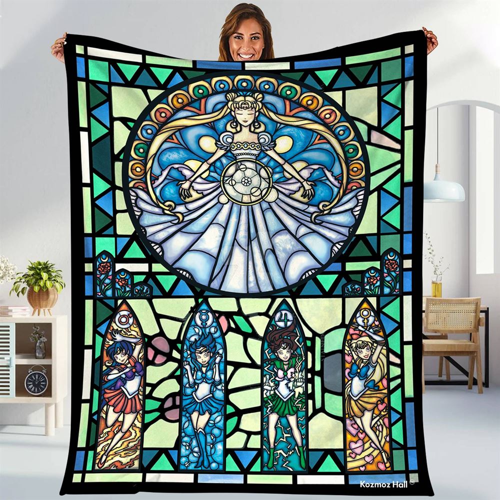 Sailor Moon Fleece Blanket Sailor Moon Stained Glass Blanket Sailor Moon Characters Anime Fan Gifts Christmas Gifts