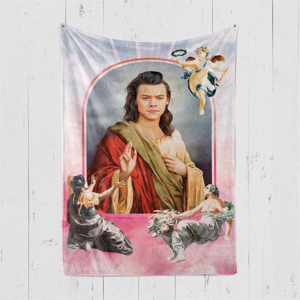 Saint Harry Styles Jesus Oil Painting Style Special Angels Fleece Blanket