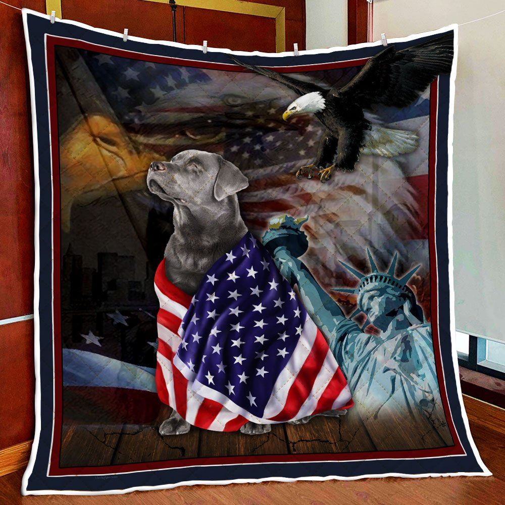 Silver Labrador Retriever American Patriot Quilt Blanket