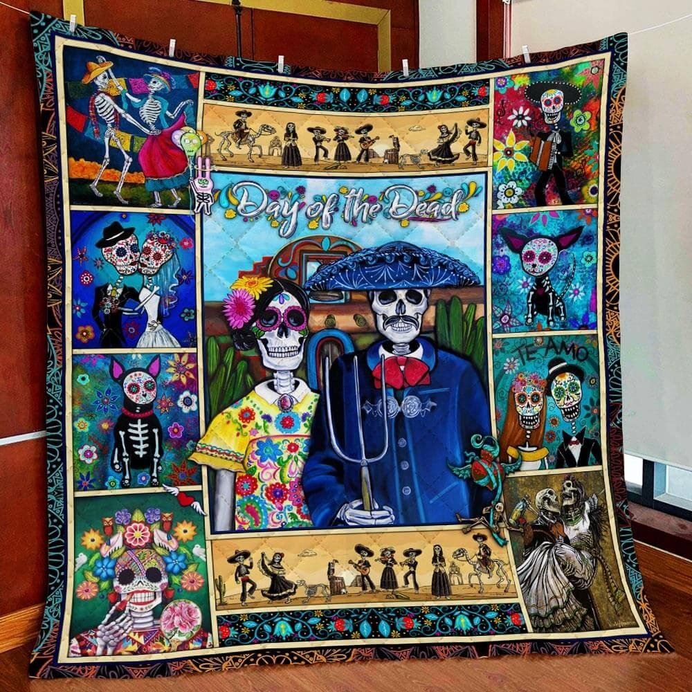 Skull Couple Day Of The Dead Quilt Blanket